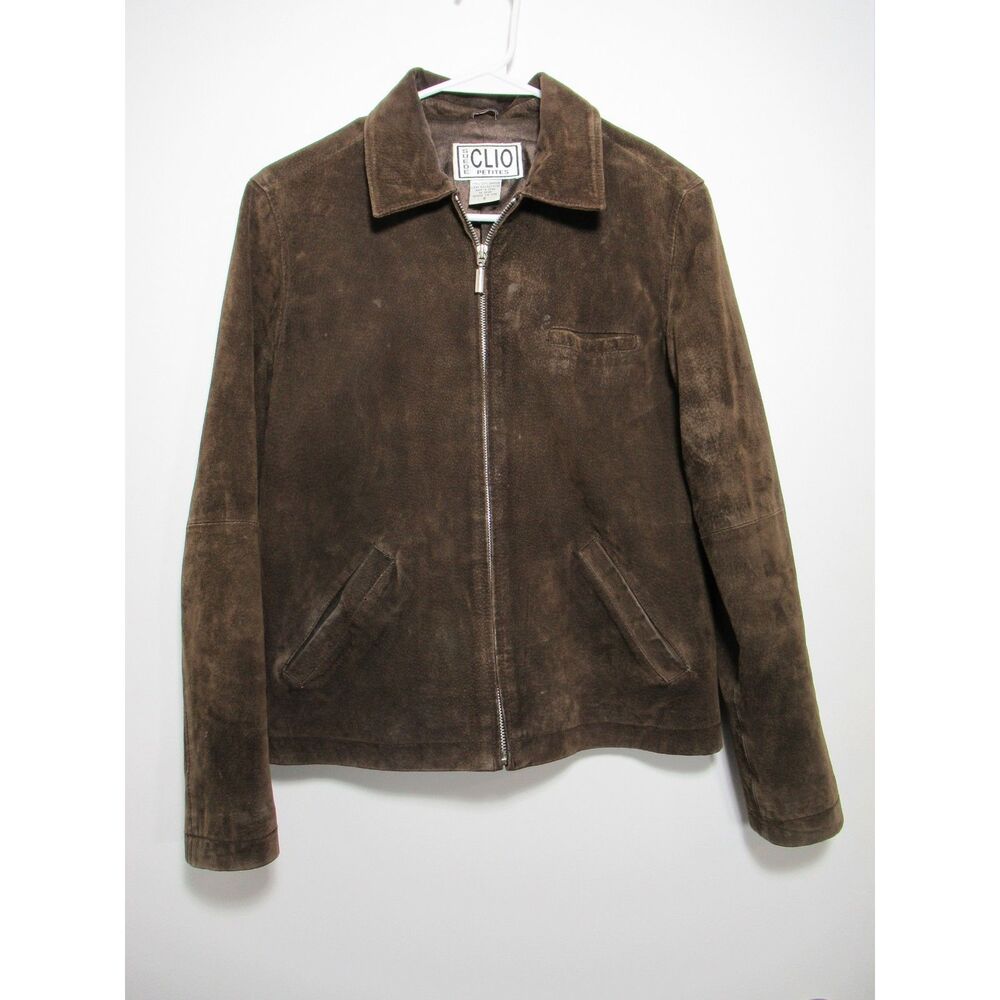 Clio Petites Dark Brown Suede Full-Zip Jacket Size 8P Vintage Y2K
